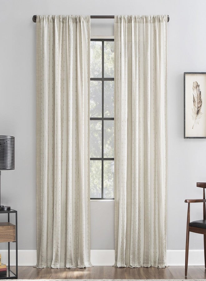 Archaeo Slub Texture Stripe Cotton Linen Curtain, 52" x 84", Linen/White - Image 1